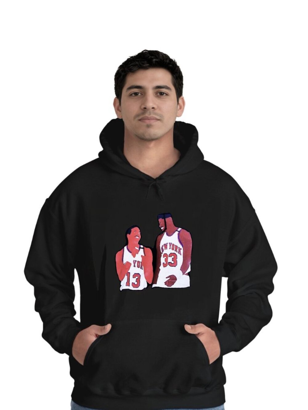 NY KNICKS Vintage Hoodie w/Graphic Image of Ewing33 & Jackson13 Black Sz 5XL